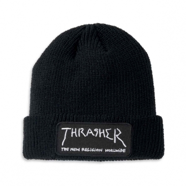 Thrasher New Religion Patch Black Bonnet Skate