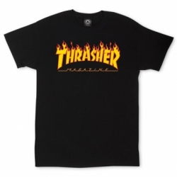 Thrasher Flame Logo Black S Camiseta