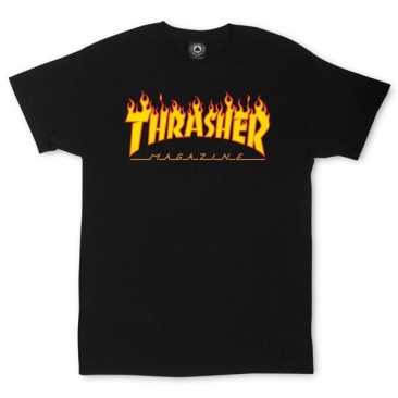 Thrasher Flame Logo Black S camiseta