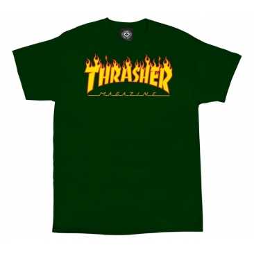 Thrasher Flame Logo Forest Green S Camiseta