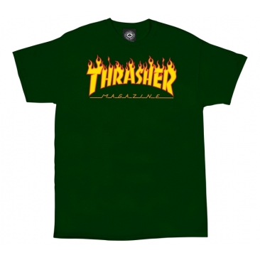 Thrasher Flame Logo Forest Green L T-shirt