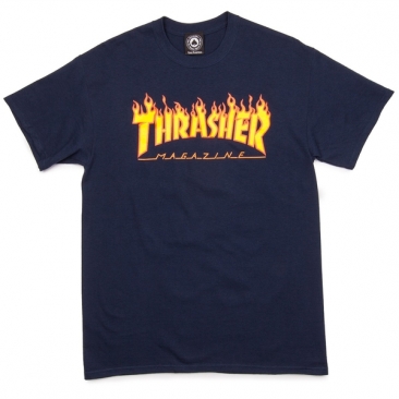 Thrasher Flame Logo Navy S T-Shirt