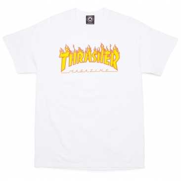 Thrasher Flame Logo White S Camiseta