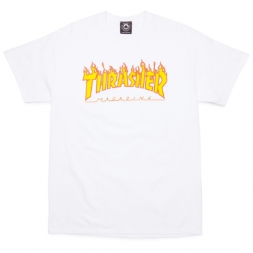 Thrasher Flame Logo White S T-Shirt