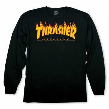 Thrasher Flame Ls Black S Maglietta