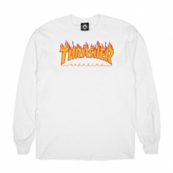 Thrasher Flame Ls White S T-Shirt