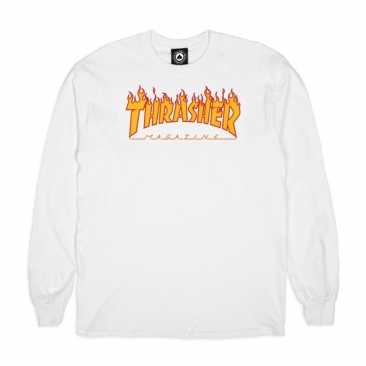 Thrasher Flame Ls White S camiseta