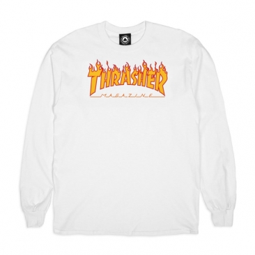 Thrasher Flame Ls White S T-Shirt