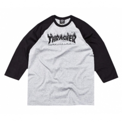 Thrasher Flame Raglan Grey Black XL T-shirt