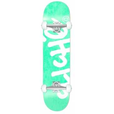 Cliché 7.375 X 29.78 Handwritten Teal White Skateboard complet